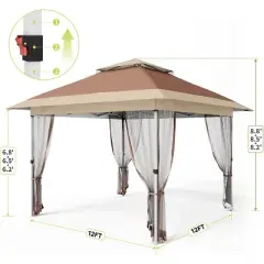 Pop Up Gazebo, 12x12 Outdoor Canopy Tent with Mosquito Netting, Pop Up Canopy Tent with Curtains/Adjustable Height