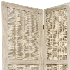 5 1/2 ft. Tall Bamboo Matchstick Woven Room Divider - Burnt White (4 Panel)