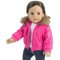 Sophia&rsquo;s Puffy Jacket with faux fur Trim for 18" Dolls, Hot Pink