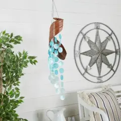 32" x 5" Metal Coastal Shell Abstract Windchime Teal - Olivia & May: Garden Patio Decor, Hanging Accent