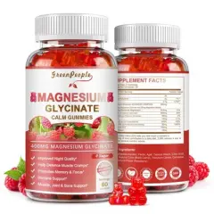 GreenPeople Magnesium Glycinate Gummies 400mg, Magnesium Glycinate Supplements for Immune & Bone Health, 60 Ct (Raspberry)