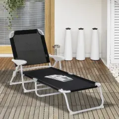 Outsunny Folding Chaise Lounge, Outdoor Sun Tanning Chair, Four-Position Reclining Back, Armrests, Mesh Fabric