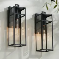 John Timberland San Lucas 18 3/4" High Modern Outdoor Wall Light Fixture Mount Porch House Set of 2 Weatherproof Sand Black Metal Clear Glass Shade