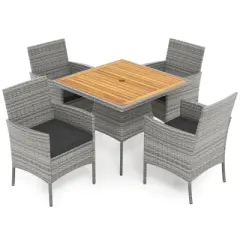 Costway 5 Pieces PE Wicker Patio Dining Set with Cushions and 1.97" Umbrella Hole