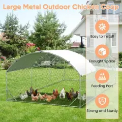 Walk-In Metal Chicken Coop, Waterproof Anti-UV Cover with Double Doors, Outdoor Poultry Cage for Chickens Ducks