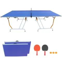 YONWAY 9ft Mid-Size Table Tennis Table Foldable & Portable Ping Pong Table Set for Indoor Games with Net, 2 Table Tennis Paddles and 3 Balls