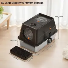 Stainless Steel Covered Litter Box, XL Top Entry Metal Cat Box with Flip Cover, Dog Proof, Removable Lid & Scooper, Easy to Clean