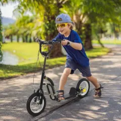 Syemin Kick Scooters Youth Scooter Front and Rear Caliper Dual Brakes Inflatable Front Wheel Ride on Toy for Age 5+, Black, 47.3"*22.8"*33.5"