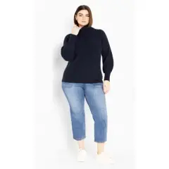 Women's Plus Size Elsa Pom Pom Sweater - navy | AVENUE