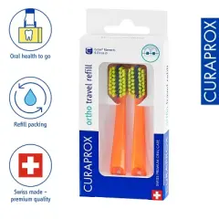 Curaprox Ortho Travel Refill Brush Heads for CS 5460, Orange, 2-Pack for Braces Care