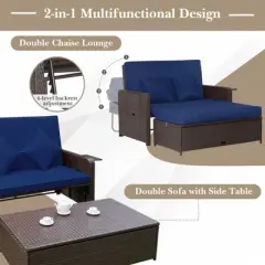 Tangkula Rattan Loveseat Set Daybed Lounge Storage Ottoman Side Tables Adjust Patio Navy