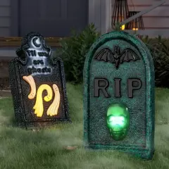20" Textured RIP Tombstone Lit Halloween Decorative Prop Dark Green - Hyde and EEK! Boutique&trade;