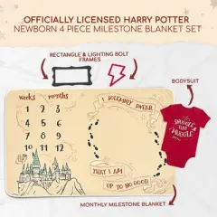 Harry Potter Baby Bodysuit and Monthly Milestone Blanket 4 Piece Newborn