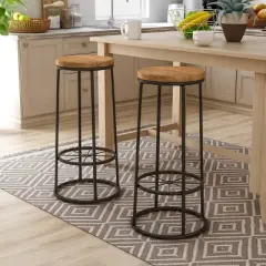 Set of 2 33" Pilat Barstools with Wood Seat Warm Oak - HOMES: Inside + Out