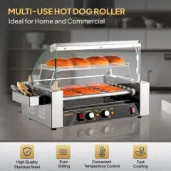 ROVSUN Hot Dog Roller ETL Certified, 18 Hot Dog 7 Rollers Sausage Grill Cooker Machine w/Dual Temp Control, Cover, LED, Removable Shelf & Drip Tray
