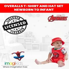 Marvel Avengers Hulk Captain America Thor Baby French Terry Short Overalls T-Shirt & Hat 3 Pcs Outfit Set Newborn to Infant 