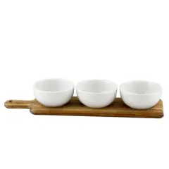 Gibson Gracious Dining 3 Peice Tidbit Bowl Set on Wood Paddle