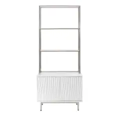 70" Waves Coastal Bookcase with Storage Cabinet Glossy White - Treasure Trove Accents