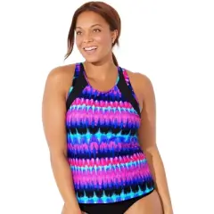 Swimsuits for All Women&rsquo;s Plus Size Chlorine Resistant High Neck Racerback Tankini Top