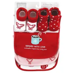 Hudson Baby Infant Girls Cotton Bib and Sock Set, Hot Cocoa, One Size