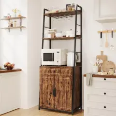 Bakers Rack with Drawer 70.8" Baker Rack with Cabinet Tall Bar Cabinet Industrial Kitchen Stand with Storage Large Microwave Storage Stand