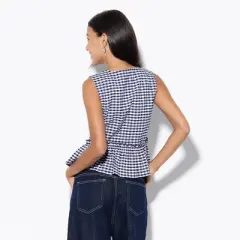 Women's Tie-Front Ruffle Vest - Wild Fable&trade; Navy Blue Gingham