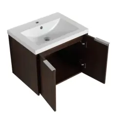 ChicFurnit 60/84 Inch Wall Mounted Bathroom Vanity Combination Vanity Soft Close Doors for Bathroom, Brown