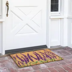 Juvale Floral Spring Coir Door Mat for Front Door, Entryway, 17x30 Lavender Flower Outdoor Welcome Mat for Garden, Garage, Patio, Home, Porch Decor