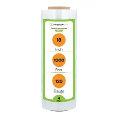 PSBM 4 Rolls Clear 18" x 1000 Ft. 120 Gauge Cast Hand Pallet Stretch Wrap Shrink Film
