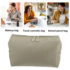 Unique Bargains PU Leather Waterproof Makeup Bag Cosmetic Case Makeup Bag for Women L Size Gray 1 Pcs
