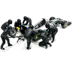 Formula One F1 Pit Crew 7 Figurine Set Team Black Release II for 1/18 Scale Models by American Diorama