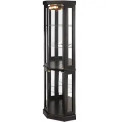 YOOCOZZ Lighted Corner Curio Cabinet &ndash; Display Case for Living Room, Antiques, Wine & Bar Glasses (Elegant Lighted Design)