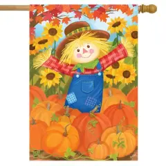 Happy Fall Scarecrow House Flag Pumpkins Autumn 28" x 40" Briarwood Lane