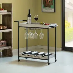 Vintiquewise Metal Wine Bar Serving Cart with Rolling Wheels, Wine Rack, and Glass Holder