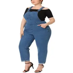 Agnes Orinda Women's Plus Size Adjustable Stap Cross Back Overalls Denim Pants Jumpsuits