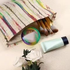 Unique Bargains Stripes Pattern Rainbow Zipper Makeup Bag Multicolored 1 Pc