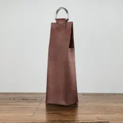 Viski Leather Wine Bag, Wine Gift Bag Faux Leather, Magnetic Closure, Stainless Steel Handle, Holds 1 Standard Wine Bottle, Brown, Set of 1