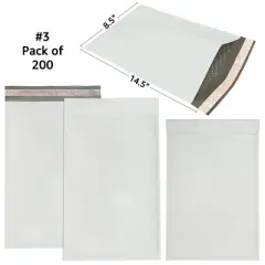 UOFFICE Pack of 200 Poly Bubble Mailer Bags 8.5"x14.5" #3 White Self-Sealing Envelopes