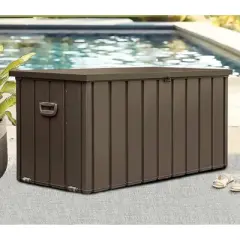 WELLFOR 150 gal Outdoor Waterproof Storage Steel Deck Box Dark Brown