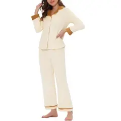 cheibear Women's Sleepwear Flannel Button Down Lounge Warm Winter Long Sleeves Pajama Set