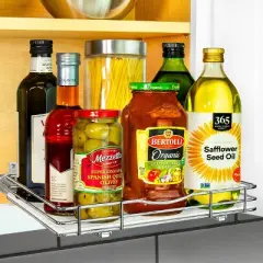 Lynk Professional Slide Out Vertical 12.25" Single Metal Spice Rack Silver: Kitchen Cupboard Organizer, Pull Out Storage