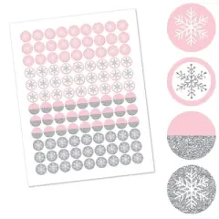 Big Dot of Happiness Pink Winter Wonderland - Snowflake Party or Baby Shower Round Candy Sticker Favors - Labels Fits Chocolate Candy (1 Sheet of 108)