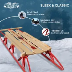 Flexible Flyer Metal Runner Steel and Wood Snow Slider Sled with Steering Bar and Triple Knee Construction, Red