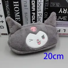 Paaaawaters Cute Soft Plush Pencil Case with Cat Ear Cartoon Face Pink Skull Gray 20cm