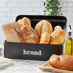 Juvale Stainless Steel Bread Box for Kitchen Countertop, Large Black Bin for 2 Loaves, English Muffins, 16.75x9x6.5 In