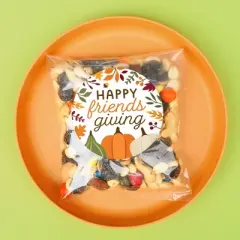 Big Dot of Happiness Fall Friends Thanksgiving Stickers and Clear Cookie Bags, Cellophane Treat Bags 4.25x7 Inches, Party Favor Gifts - 25 Count
