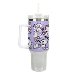 100 North Cartoon Purple Cat Yarn Fish Milk 40 oz. Stainless Steel, Large Water Bottle Coffee Mug, Spill & Leak Resistant, Thermal Travel Tumbler with