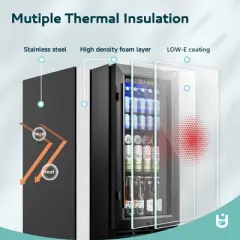 EUHOMY 3.2 cu. ft. Beverage Refrigerator, 130 Cans, Cooler with Glass Door, Adjustable Shelves & Digital Control, for Soda/Energy drinks