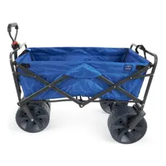 Mac Sports Heavy Duty Steel Frame Collapsible Folding 150lbs. Capacity Outdoor Beach Garden Utility Wagon Cart with All Terrain Wheels - Blue/Black
