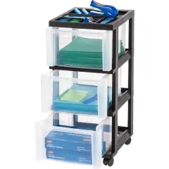 IRIS USA Medium 3 Drawer Cart with Organizer Top, Black